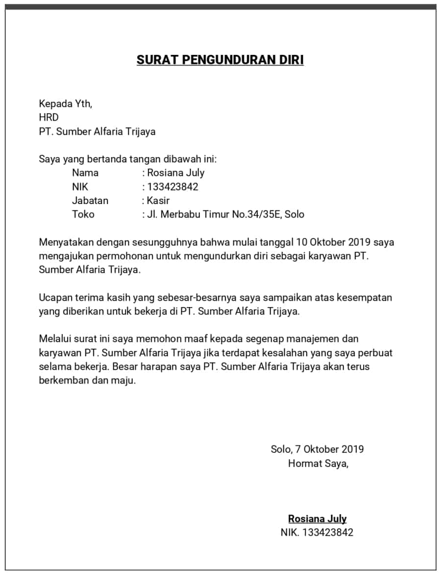 Detail Cara Membuat Surat Pengunduran Diri Nomer 3