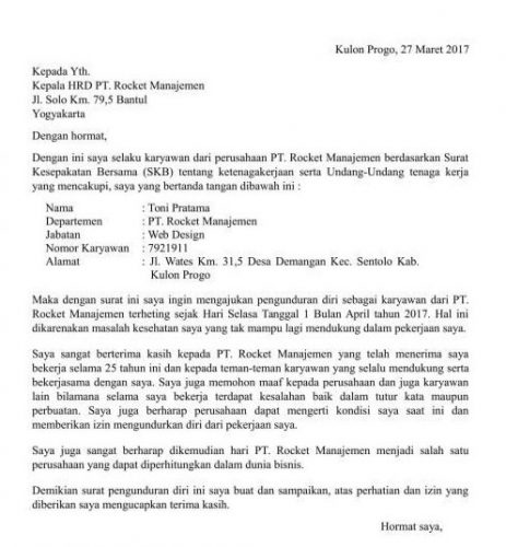 Detail Cara Membuat Surat Pengunduran Diri Kerja Yang Baik Dan Benar Nomer 18