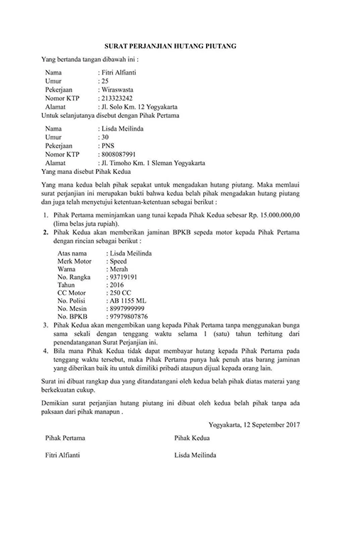 Detail Cara Membuat Surat Perjanjian Hutang Piutang Dengan Jaminan Nomer 2