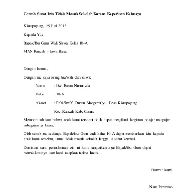 Detail Cara Membuat Surat Tidak Hadir Ke Sekolah Nomer 11