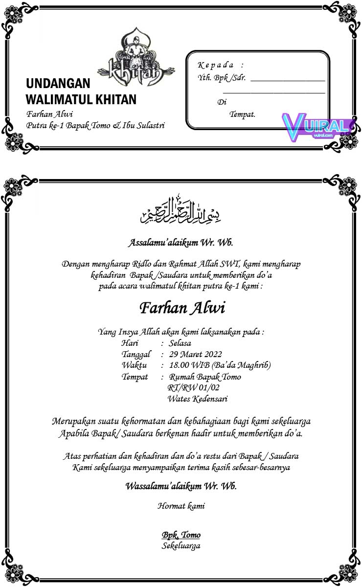 Detail Cara Membuat Undangan Walimatul Khitan Nomer 3