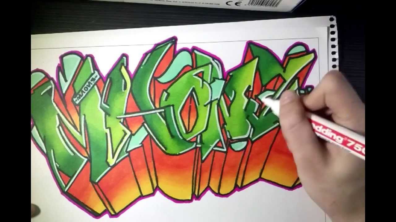 Detail Cara Menggambar Grafiti Nama Nomer 45
