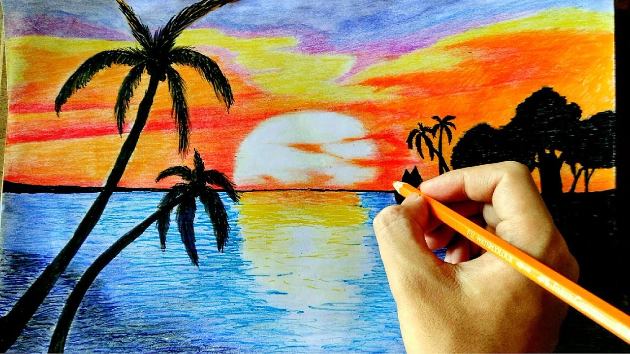 Cara Menggambar Sunset Di Pantai - KibrisPDR