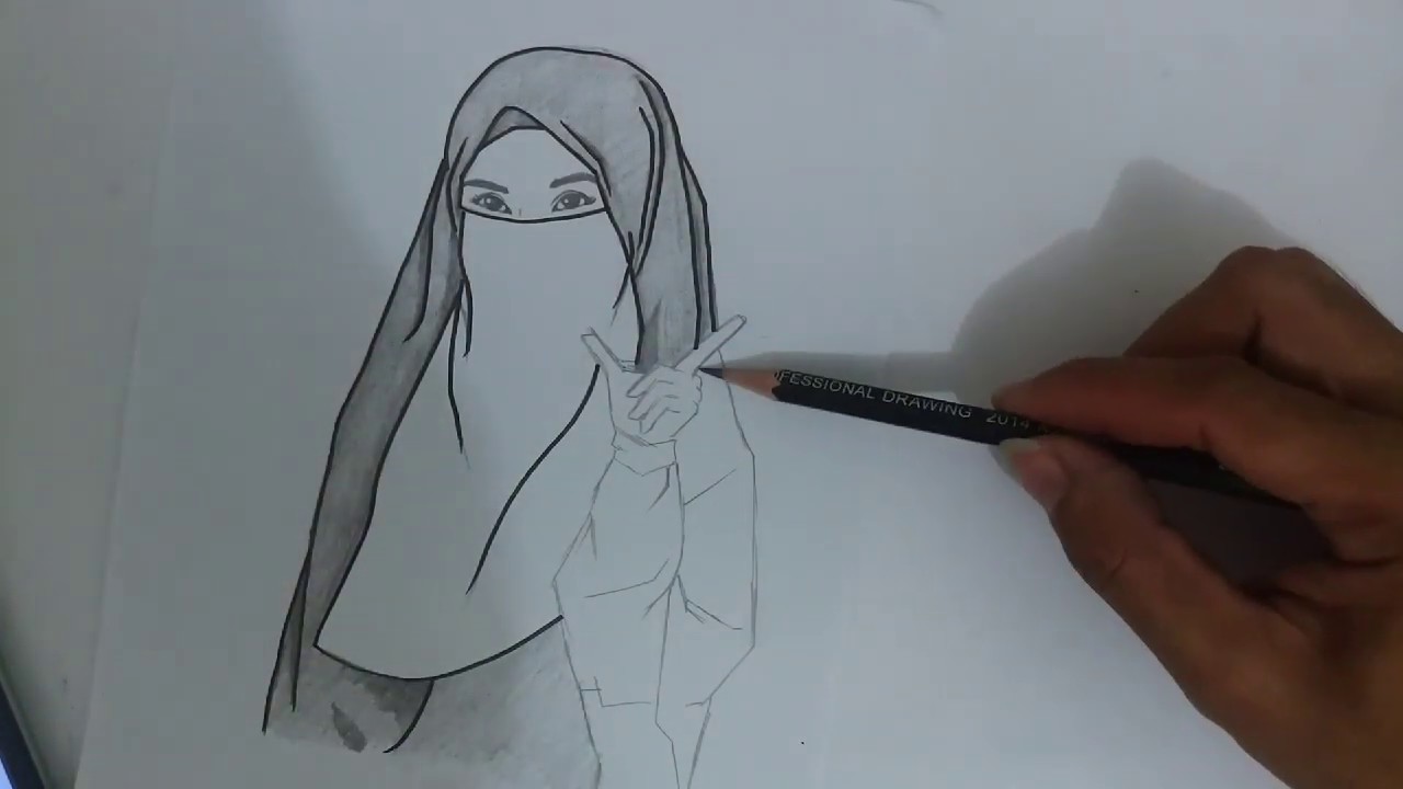 Detail Cara Menggambar Wanita Berjilbab Dengan Pensil Nomer 11