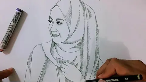 Detail Cara Menggambar Wanita Berjilbab Dengan Pensil Nomer 46