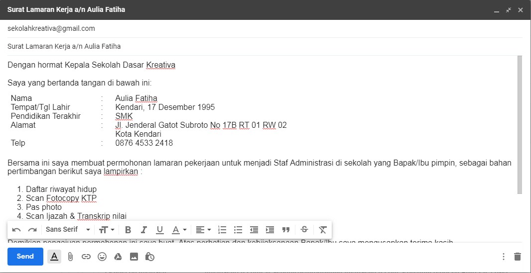 Detail Cara Mengirim Email Surat Lamaran Kerja Nomer 35