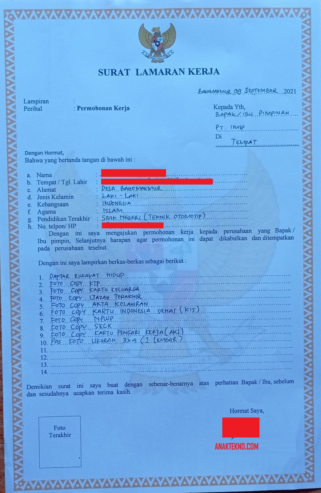 Detail Cara Mengisi Surat Lamaran Kerja Nomer 10