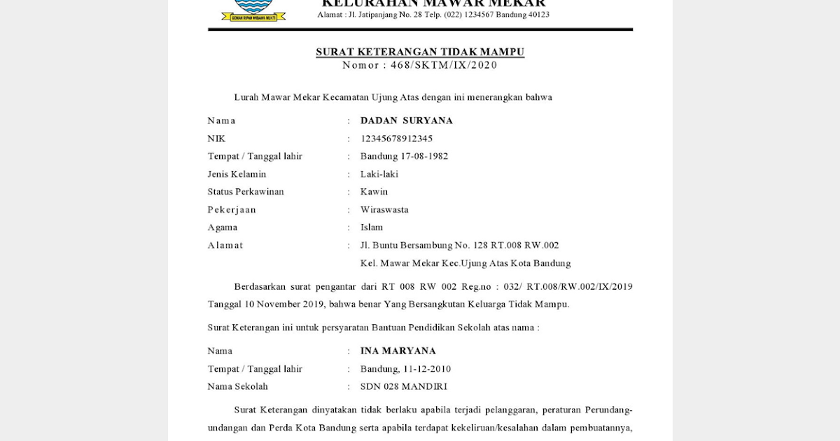 Detail Cara Mengurus Surat Keterangan Tidak Mampu Nomer 40