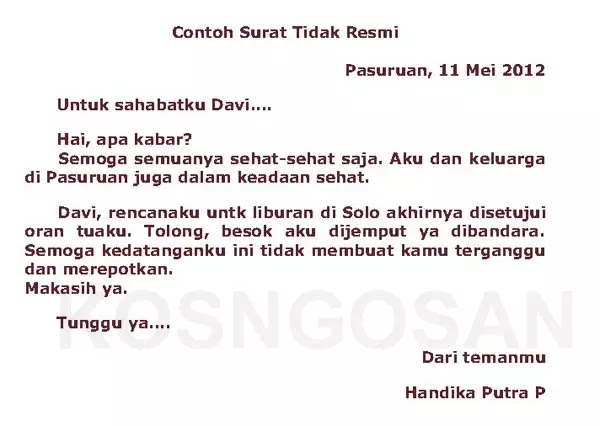 Detail Cara Menulis Surat Tidak Resmi Nomer 5