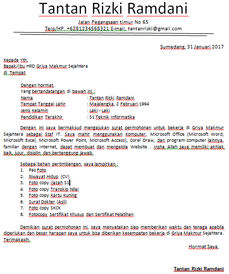 Detail Cara Pembuatan Surat Lamaran Kerja Nomer 43