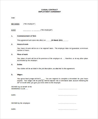 Detail Casual Employment Contract Template Nomer 3