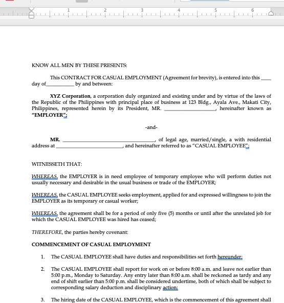 Detail Casual Employment Contract Template Nomer 20