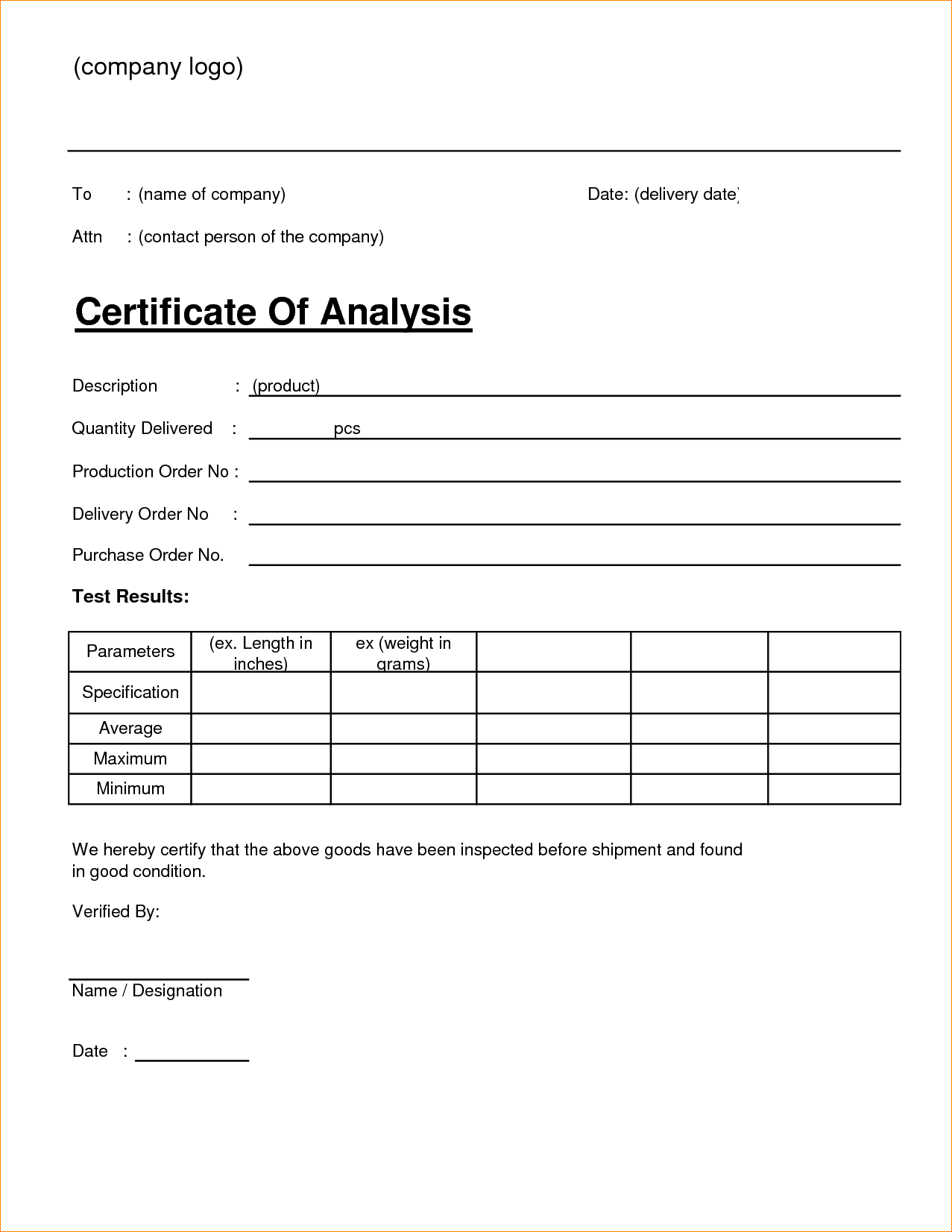 Certificate Of Analysis Template Word - KibrisPDR