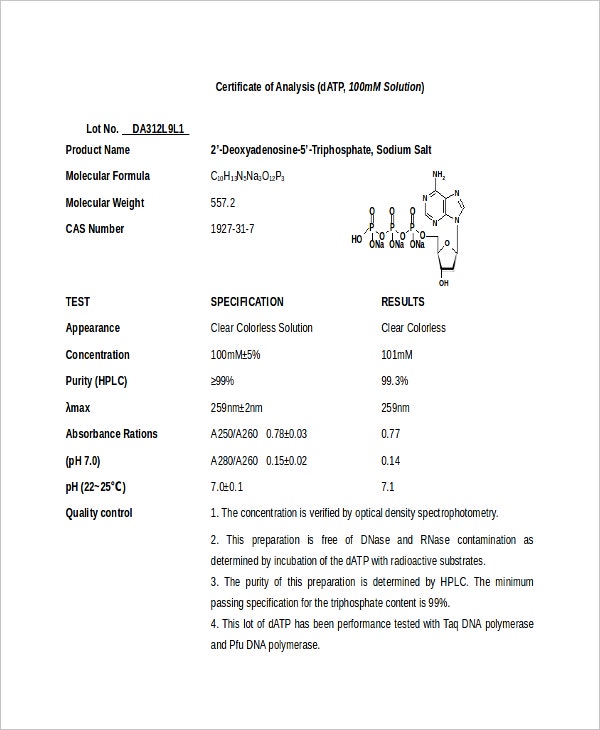 Detail Certificate Of Analysis Template Word Nomer 14