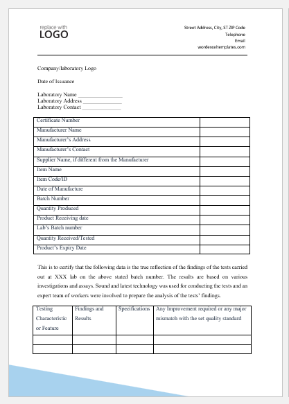 Detail Certificate Of Analysis Template Word Nomer 4