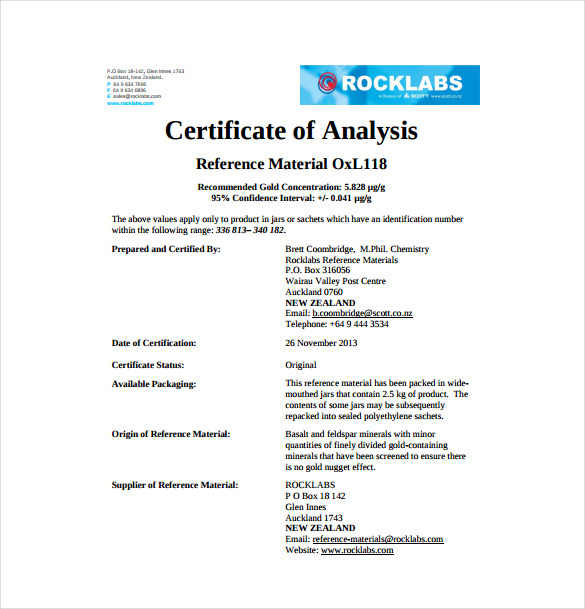 Detail Certificate Of Analysis Template Word Nomer 5