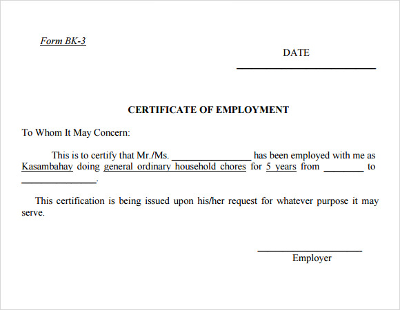 Detail Certificate Of Employment Template Nomer 14