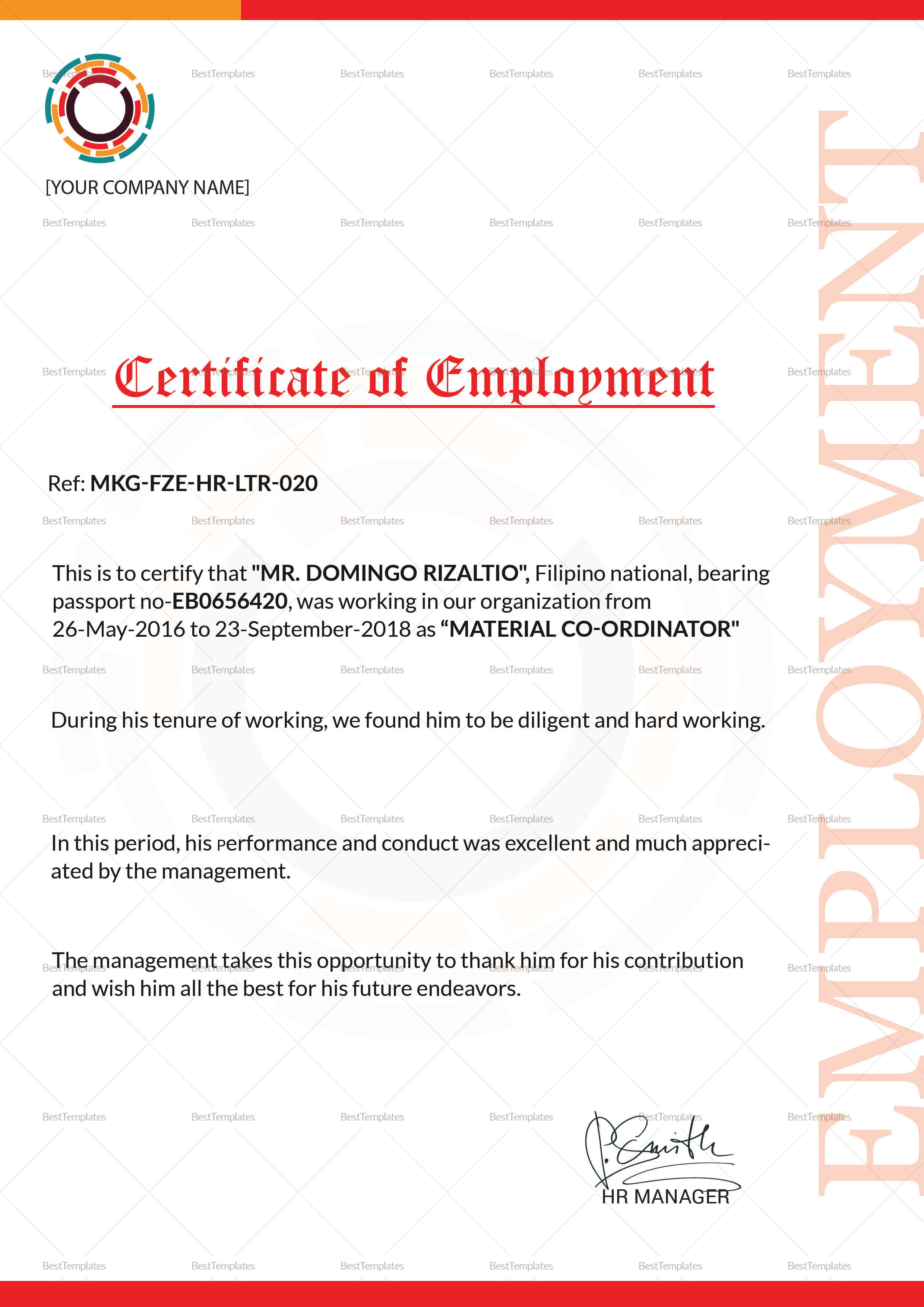 Detail Certificate Of Employment Template Nomer 45