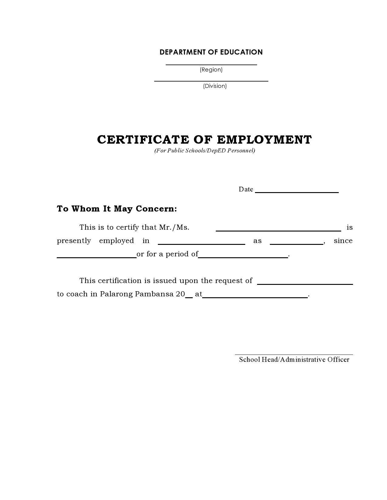 Detail Certificate Of Employment Template Nomer 6