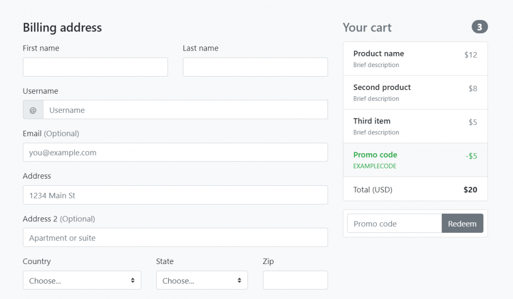 Detail Checkout Page Template Bootstrap Nomer 3