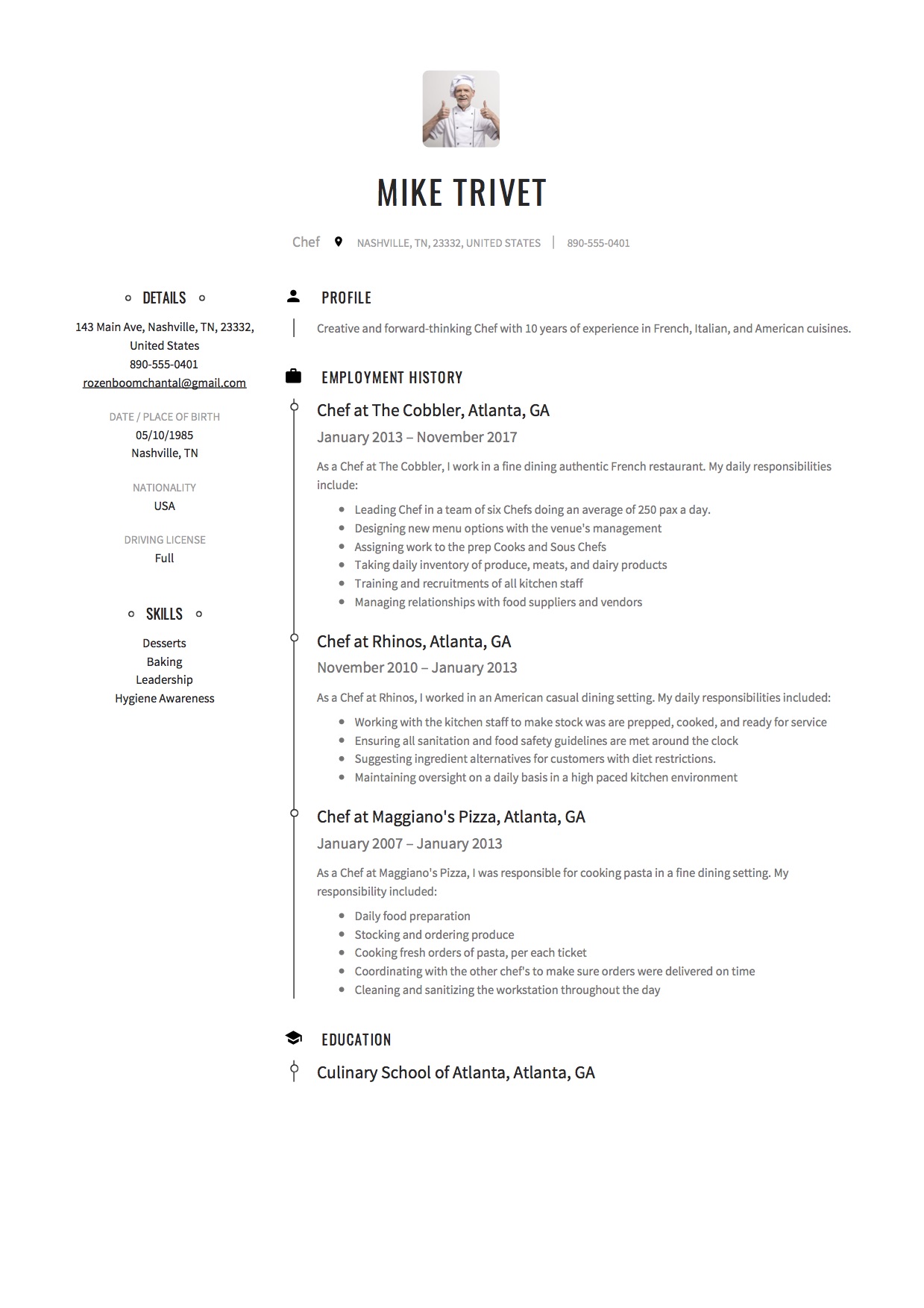 Detail Chef Cv Template Nomer 23