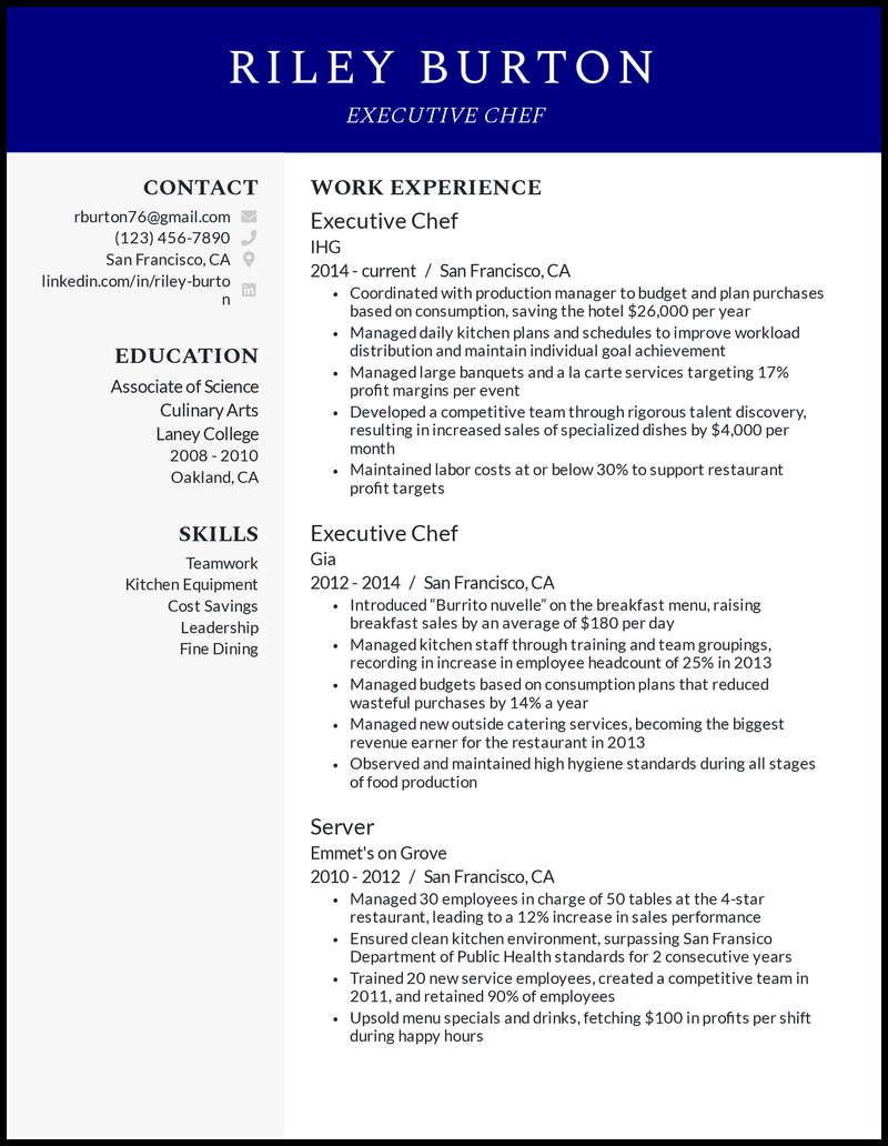Detail Chef Cv Template Nomer 24