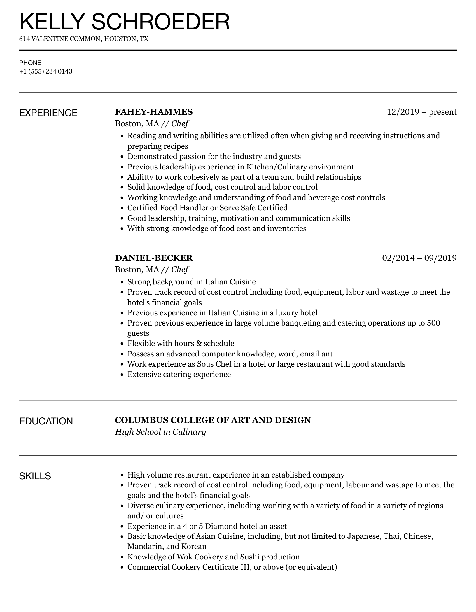 Detail Chef Cv Template Nomer 42