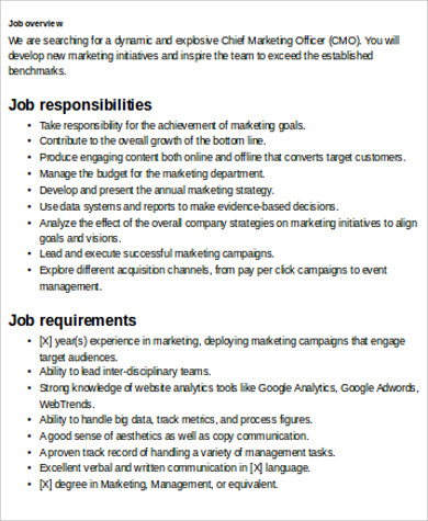 Detail Chief Marketing Officer Job Description Template Nomer 3