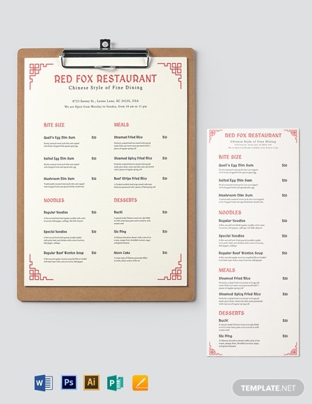 Chinese Menu Template Microsoft Word - KibrisPDR