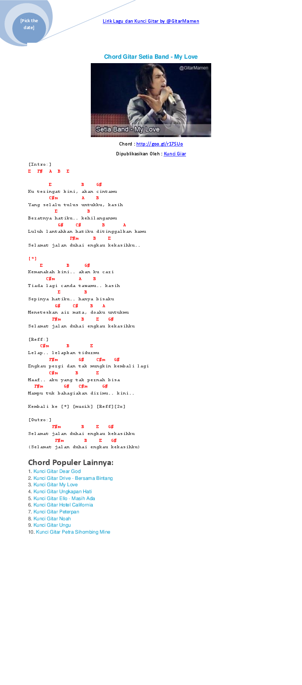 Detail Chord Gitar Ungkapan Hati Nomer 9