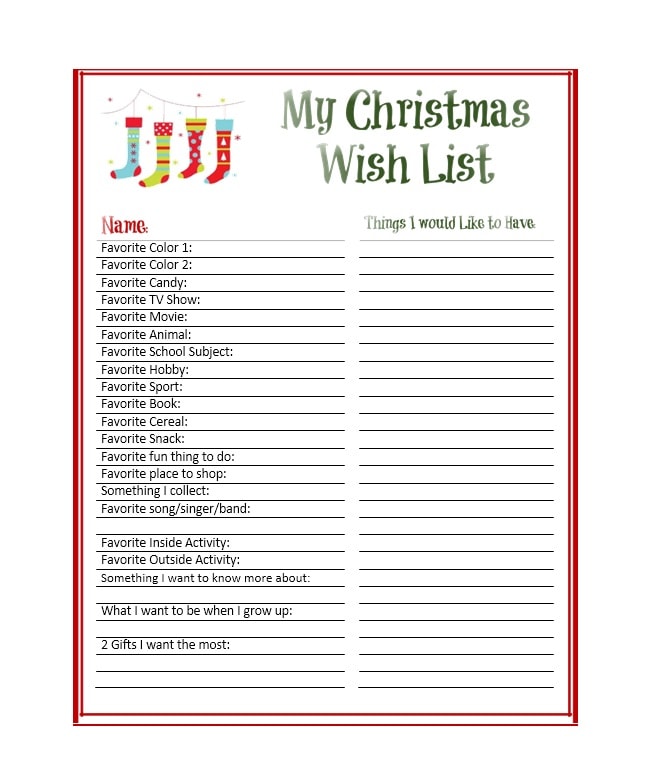 Detail Christmas Wish List Template Nomer 23