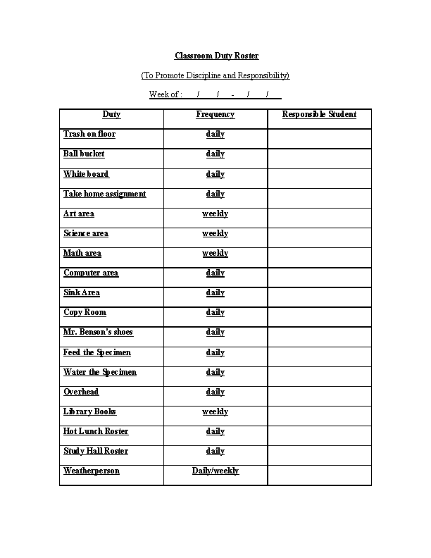 Detail Class Duty Roster Template Nomer 2