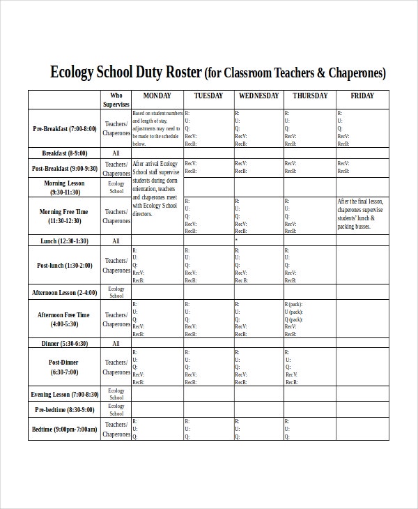 Detail Class Duty Roster Template Nomer 22