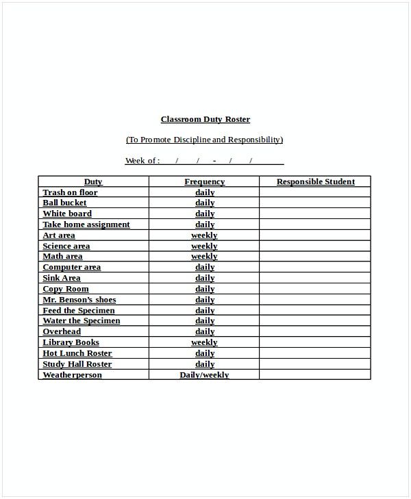 Detail Class Duty Roster Template Nomer 7