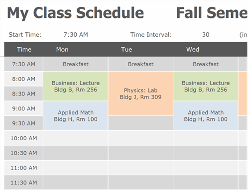 Detail Class Schedule Template Nomer 2