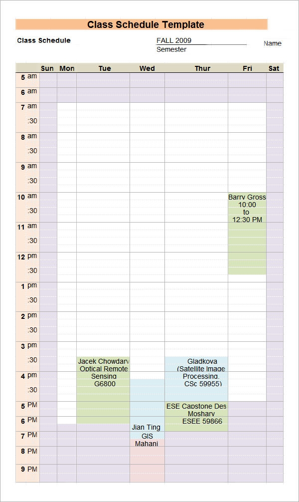 Detail Class Schedule Template Nomer 20