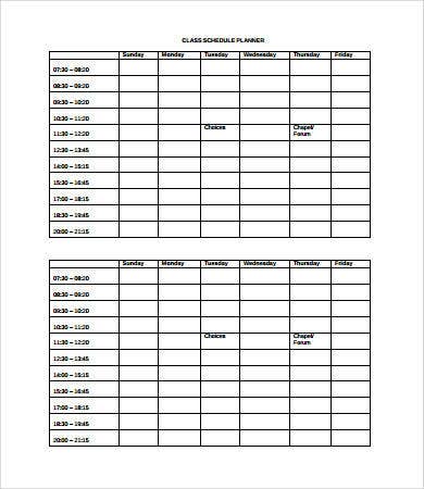 Detail Class Schedule Template Nomer 28