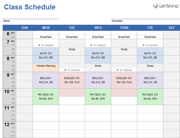 Detail Class Schedule Template Nomer 4