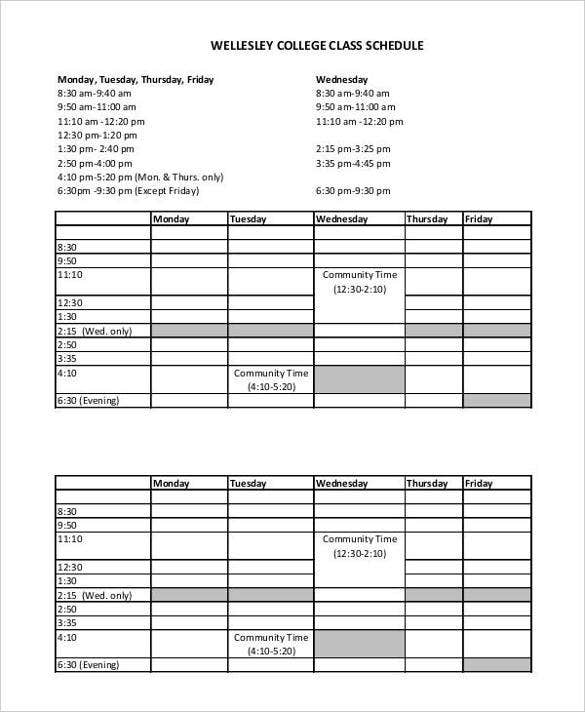 Detail Class Schedule Template Nomer 54