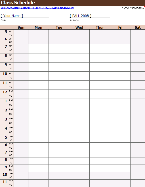 Detail Class Schedule Template Nomer 8