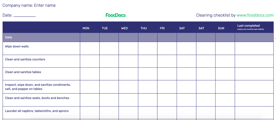 Detail Cleaning Checklist Template Nomer 53