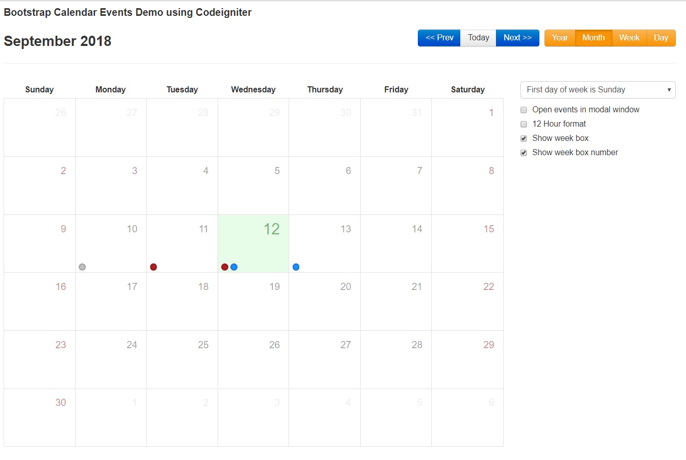 Detail Codeigniter Calendar Template Nomer 2