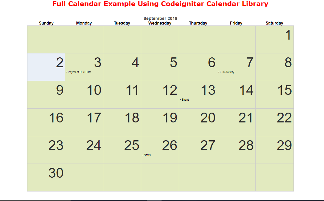 Detail Codeigniter Calendar Template Nomer 18