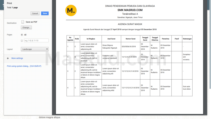 Detail Coding Php Template Surat Nomer 32