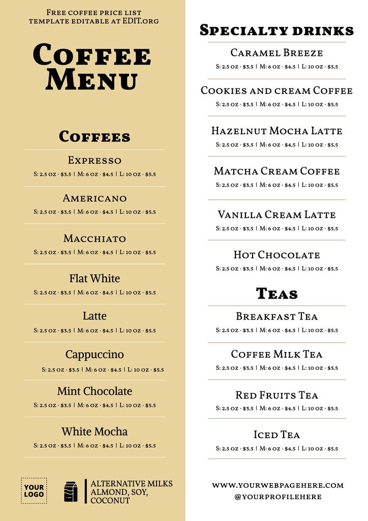 Detail Coffee Shop Menu Template Free Nomer 21