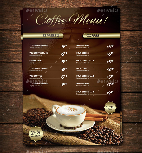 Detail Coffee Shop Menu Template Free Nomer 5