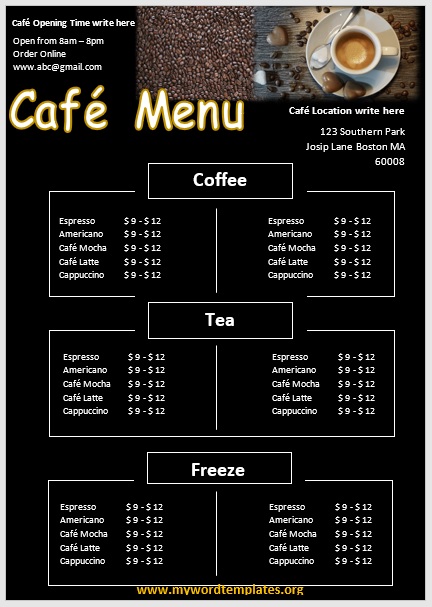 Detail Coffeeshop Menu Template Nomer 39