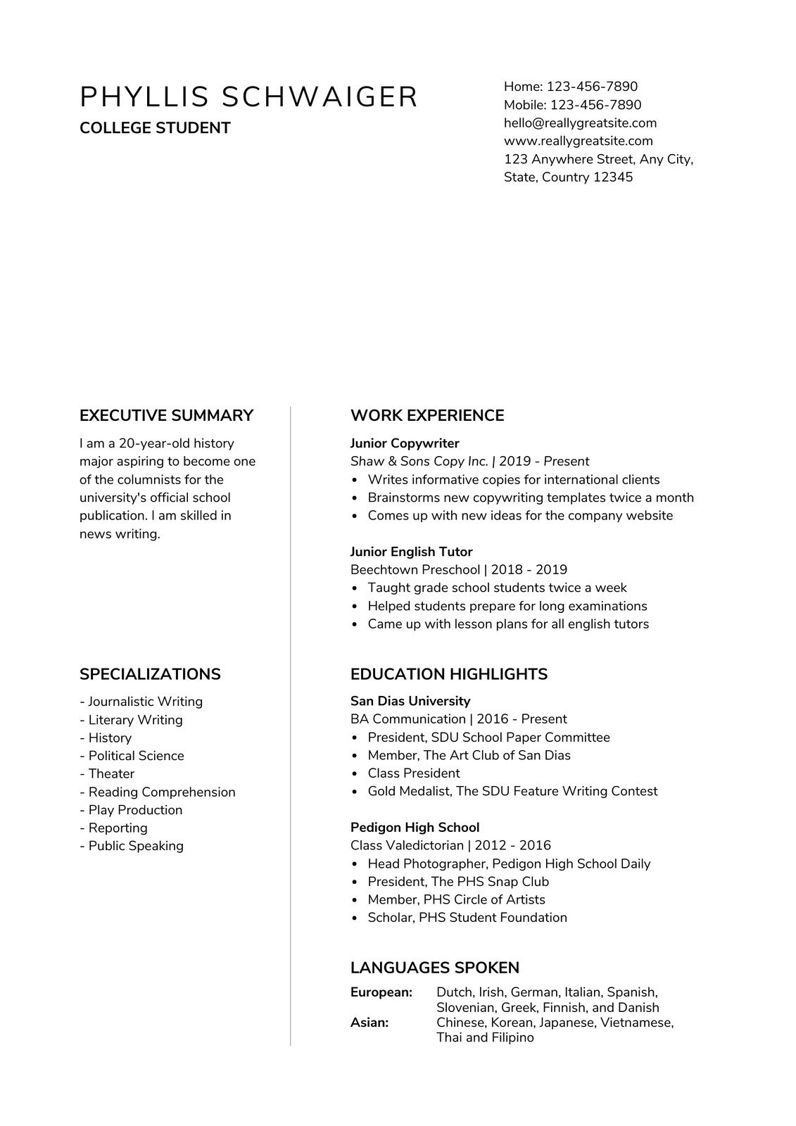 Detail College Cv Template Nomer 11