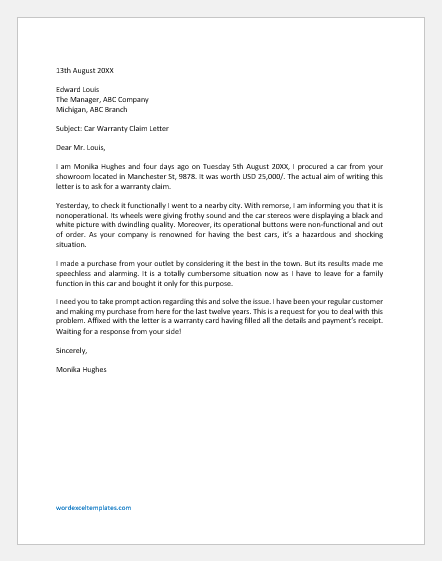Detail Complaint Letter Template For Faulty Car Nomer 20