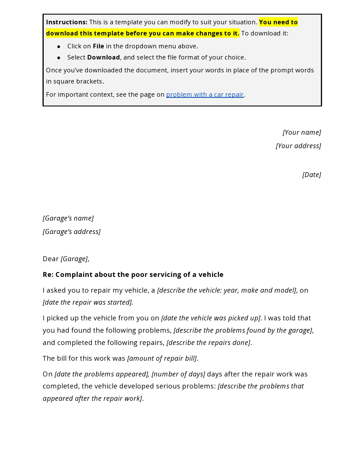 Detail Complaint Letter Template For Faulty Car Nomer 22